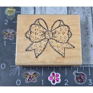 Azadi Earles Spotted Bow Ribbon F556 Rubber Stamp Wood #Q48